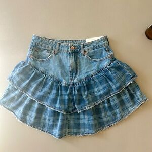 American Eagle Outfitters Blue Plaid Tiered Mini Skirt